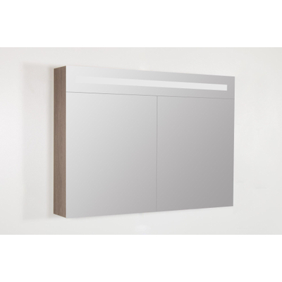 Saniclass Double Face Spiegelkast - 100x70x15cm - verlichting - geintegreerd - 2 links- rechtsdraaiende spiegeldeur - MFC - legno viola