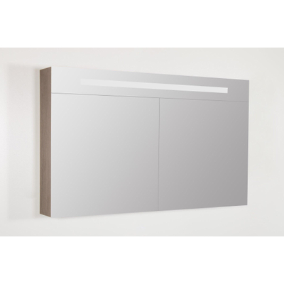 Saniclass Double Face Spiegelkast - 120x70x15cm - verlichting - geintegreerd - 2 links- rechtsdraaiende spiegeldeur - MFC - legno viola