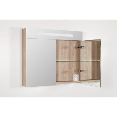 BRAUER Double Face Spiegelkast - 80x70x15cm - verlichting - geintegreerd - 2 links- rechtsdraaiende spiegeldeur - MFC - legno calore