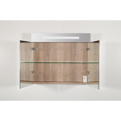 BRAUER Double Face Spiegelkast - 80x70x15cm - verlichting - geintegreerd - 2 links- rechtsdraaiende spiegeldeur - MFC - legno calore