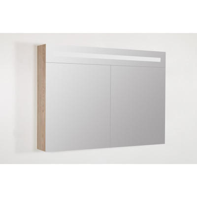 Saniclass Double Face Spiegelkast - 100x70x15cm - verlichting - geintegreerd - 2 links- rechtsdraaiende spiegeldeur - MFC - legno calore