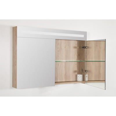 BRAUER Double Face Spiegelkast - 100x70x15cm - verlichting - geintegreerd - 2 links- rechtsdraaiende spiegeldeur - MFC - legno calore