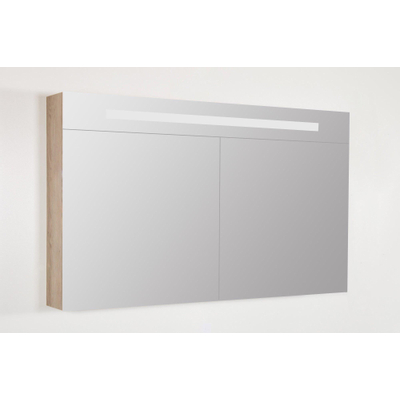Saniclass Double Face spiegelkast 120x70x15cm verlichting geintegreerd met 2 links- en rechtsdraaiende spiegeldeuren MFC Legno Calore