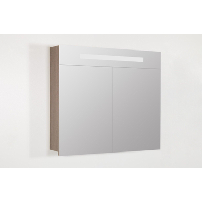 Saniclass 2.0 Spiegelkast - 80x70x15cm - verlichting geintegreerd - 2 links- en rechtsdraaiende spiegeldeuren - MFC - legno viola