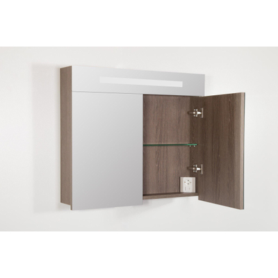 Saniclass 2.0 Armoire toilette 80x70x15cm avec 2 porte et éclairage LED Legno Viola