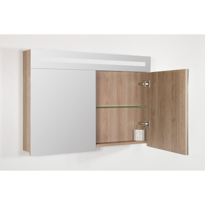 BRAUER 2.0 Spiegelkast - 100x70x15cm - verlichting geintegreerd - 2 links- en rechtsdraaiende spiegeldeuren - MFC - legno calore
