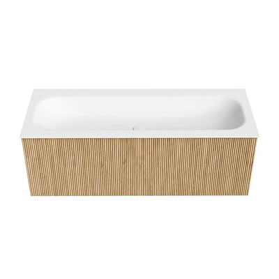 MONDIAZ KURVE Meuble de salle de bains 120 cm couleur Oak avec 1 tiroir. Lavabo BIG LARGE central 1 trou de robinet Talc.