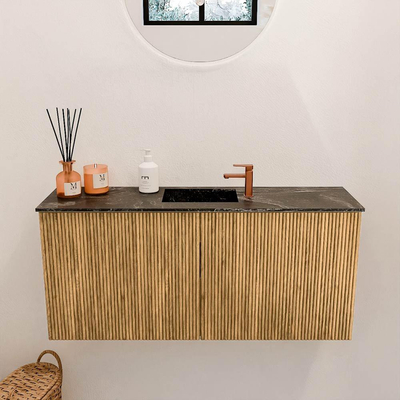 Mondiaz JOYA-DLUX 90cm meuble de salle de bains - couleur Chêne - Vasque FAYE position Milieu 1 trou de robinet couleur Lava.