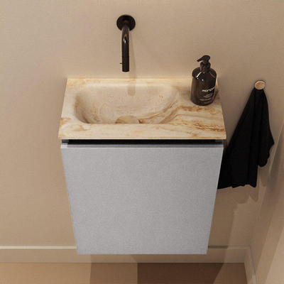 MONDIAZ TURE-DLUX meuble de toilette 40 cm Plata. EDEN lavabo Frappe position gauche. Sans trou de robinet.
