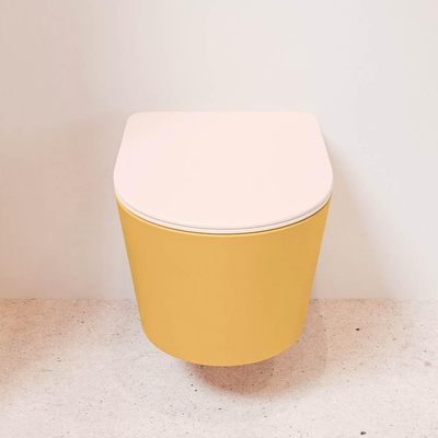 Mondiaz LAVIE WC suspendu – sans bride – 36 x 53 cm – avec abattant softclose – Ocher (jaune), abattant Rosee (rose)