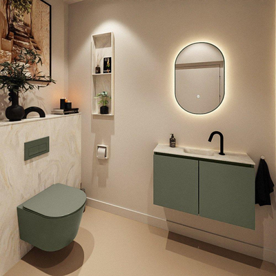 MONDIAZ TURE-DLUX Meuble WC 80 cm Army. Lavabo EDEN Ostra position milieu. Avec 1 trou de robinet.