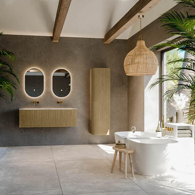 Mondiaz KURVE-DLUX Ensemble de meuble salle de bain - 130x46x40cm - 2 tiroirs - lavabo en solid surface - double - sans trou de robinet - Dusk