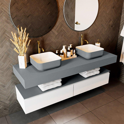 Mondiaz TOP 51 Plan vasque suspendu - 160x51x12cm - adapté pour vasque à poser - Solid surface - Plata