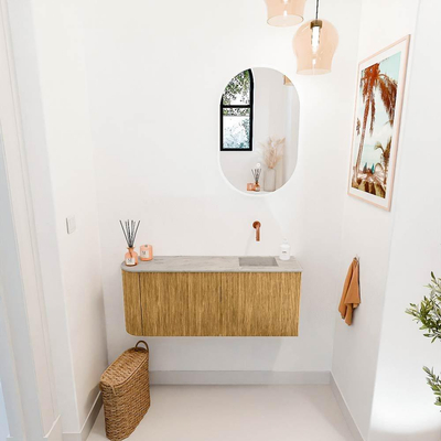 Mondiaz JOYA-DLUX 101.6cm toiletmeubel - ronding links kleur Oak - Wastafel FAYE positie Rechts Zonder kraangat kleur Glace.