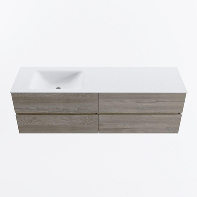 Mondiaz Vica ensemble de meuble de salle de bain - 160cm - meuble sous-vasque marron clair gris - 4 tiroirs - lavabo nuage gauche - 1 trou de robinet - version haute de 60cm - talc