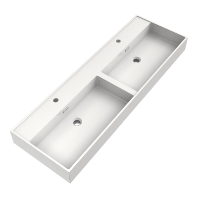 BRAUER Gravity vasque - 140x46x13cm - 2 bassins - 2 trous de robinet - marbre minéral - blanc soie