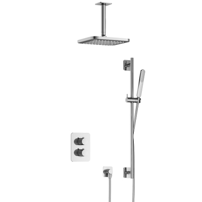 Hotbath Gal IBS40A Ensemble de douche - encastré - douche principale carrée de 22 cm - bras plafond de 15 cm - douchette à main - avec barre de douche - chrome