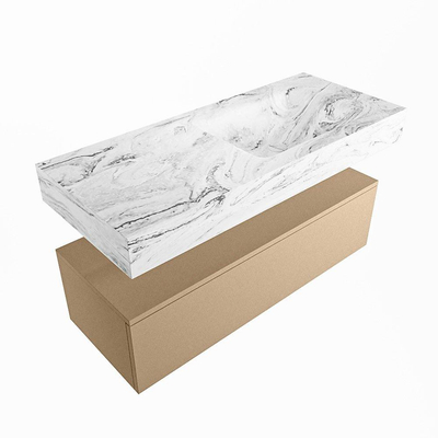 Mondiaz ALAN-DLUX Ensemble de meuble - 110cm - meuble Oro mat - 1 tiroir - Lavabo Cloud Glace suspendu - vasque Droite - 0 trous de robinet