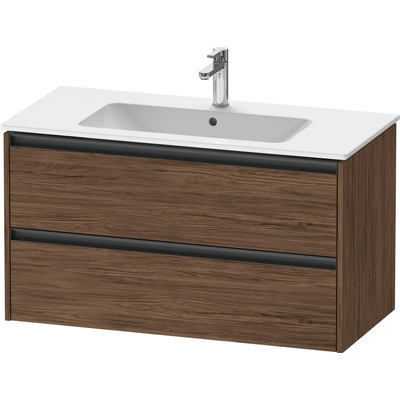 Duravit Ketho.2 Wastafelonderbouwkast - met 2 laden - 101x48x55cm - met grepen antraciet - donker noten mat