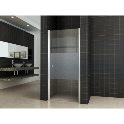 Wiesbaden Partly draaideur 80x200 rechts met profiel 8mm NANO coating glas met gedeeltelijk mat glas aluminium profiel zilver SHOWROOMMODEL