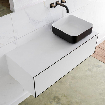 Mondiaz Lagom Meuble salle de bains 100x30.9x45cm Solid Surface Urban 1 tiroir avec lavabo BINX vasque à poser Droite sans trous de robinet