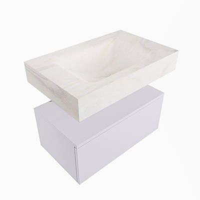 Mondiaz ALAN-DLUX Ensemble de meuble - 70cm - meuble Cale mat - 1 tiroir - Lavabo Cloud Ostra suspendu - vasque Centre - 1 trou de robinet