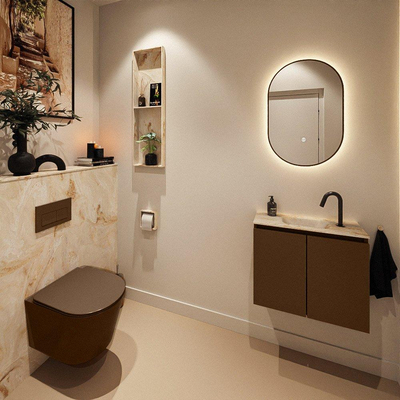 MONDIAZ TURE-DLUX Meuble toilette - 60cm - Rust - EDEN - vasque Frappe - position centrale - 1 trou de robinet