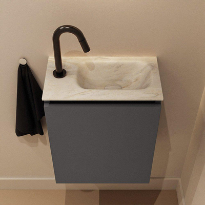 MONDIAZ TURE-DLUX Meuble toilette - 40cm - Dark Grey - EDEN - vasque Ostra - position droite - 1 trou de robinet
