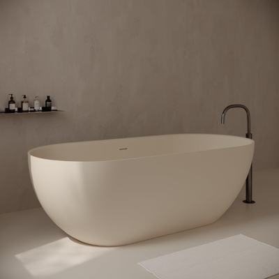 Ideavit Solidera Baignoire autoportante - 170x80x55 - solid surface - ovale - pieds réglables - crème mat