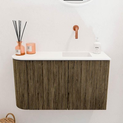 Mondiaz JOYA 71.6cm toiletmeubel - ronding links kleur Dusk - Wastafel FAYE positie Rechts Zonder kraangat kleur Talc.