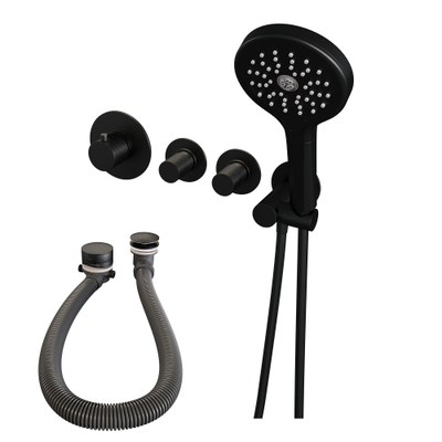 Brauer Black carving encastré - ensemble de douche - 3 boutons carving - douchette ronde 3 positions - Électrolyse - noir mat