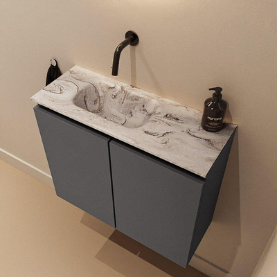 MONDIAZ TURE-DLUX 60cm toiletmeubel Dark Grey. EDEN wastafel Glace positie links. Zonder kraangat.