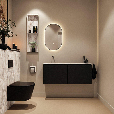 MONDIAZ TURE-DLUX Meuble toilette - 120cm - Urban - EDEN - vasque Glace - position gauche - sans trou de robinet