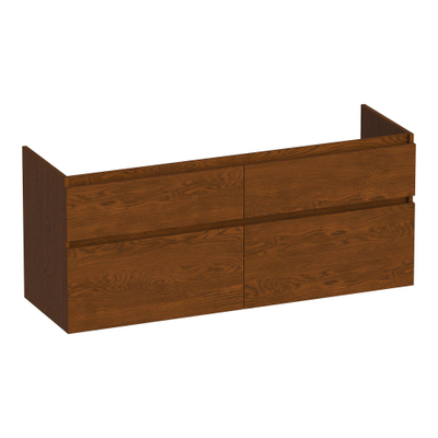 BRAUER Delight wastafelonderkast - 120x46x60cm - 4 softclose lades - greeploos - 2 sifon uitsparingen - massief eiken - lamellen eiken bruin