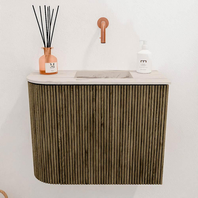 Mondiaz JOYA-DLUX 51.6cm toiletmeubel - ronding links kleur Dusk - Wastafel FAYE positie Rechts Zonder kraangat kleur Nata.