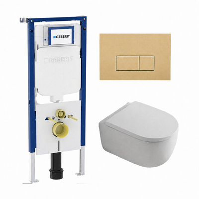 QeramiQ Dely Swirl Toiletset - 36.3x51.7cm - Geberit UP720 Duofix Sigma inbouwreservoir - 35mm zitting - bedieningsplaat beige - rechthoekige knoppen - mat wit