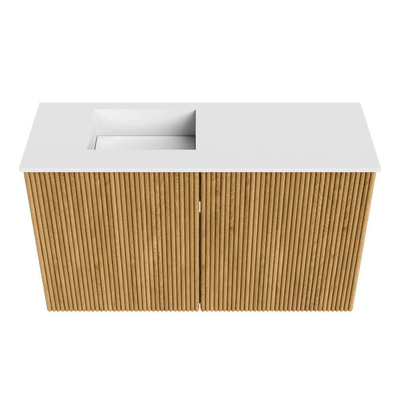 Mondiaz JOYA 70cm toiletmeubel - kleur Oak - Wastafel FAYE positie Links 1 kraangat kleur Talc.