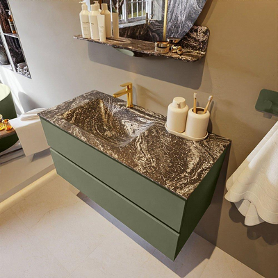 Mondiaz VICA-DLUX Ensemble de meuble de salle de bain - 100cm - meuble sous-vasque armée - 2 tiroirs - lavabo encastré nuage gauche - 1 trou de robinet - version haute de 60cm - lave