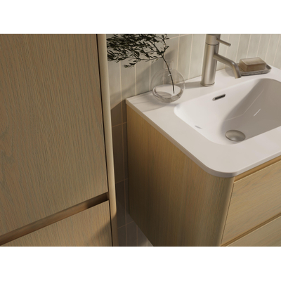 Thebalux Sunny Ensemble meuble de salle de bains - 62x46x57cm - lavabo - céramique - 1 trou de robinet - blanc brillant - meuble bas - 2 tiroirs - sans poignée - placage bois - Blanc (bois)
