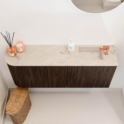 Mondiaz JOYA-DLUX 101.6cm meuble de salle de bains - arrondi gauche couleur Walnut - Vasque FAYE position Droite 1 trou de robinet couleur Frappe.