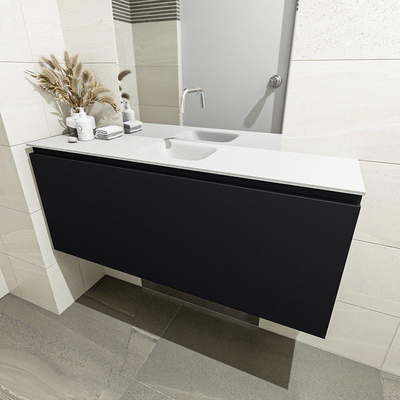 MONDIAZ OLAN Kit lave-mains - 120x30x40cm - 0 trous de robinet - 1 tiroir - urban mat - lavabo centré - Solid Surface Blanc