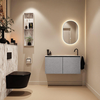 MONDIAZ TURE-DLUX 100cm toiletmeubel Plata. EDEN wastafel Glace positie rechts. Met 1 kraangat.