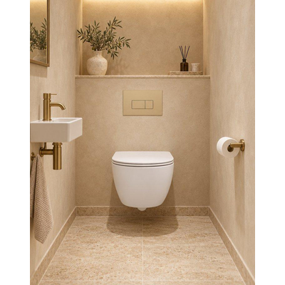 QeramiQ Dely Swirl Compact Ensemble WC - bâti-support QeramiQ flush - abattant 25 mm - plaque de commande en plastique beige - boutons rectangulaires - blanc mat