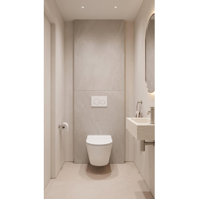 QeramiQ Dely Toiletset - 36.3x51.7cm - diepspoel - rimless - Geberit UP320 plieger inbouwreservoir - softclose toiletzitting - mat witte bedieningsplaat - ronde knoppen - glans wit