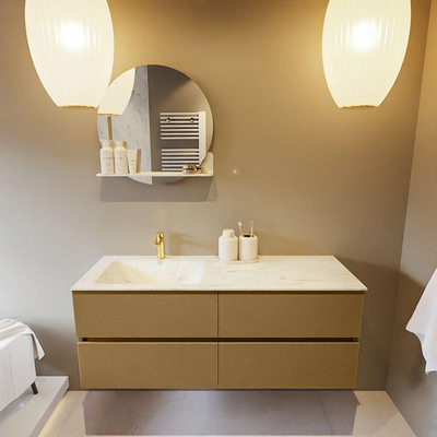 Mondiaz VICA-DLUX ensemble de meuble de salle de bain - 130cm - meuble sous-vasque oro - 4 tiroirs - lavabo encastré cloud gauche - 1 trou de robinet - version haute de 60cm - opalo