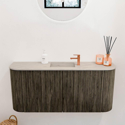 Mondiaz JOYA-DLUX 93.2cm toiletmeubel - ronding links en rechts kleur Shadow - Wastafel FAYE positie Midden 1 kraangat kleur Opalo.