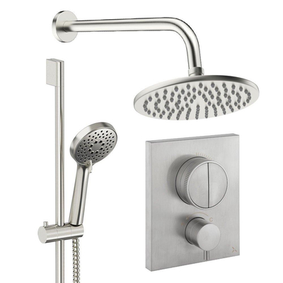 Crosswater MPRO ensemble de douche pluie encastré – douche de tête Ø 20 cm – douchette ronde – 2 leviers – inox brossé