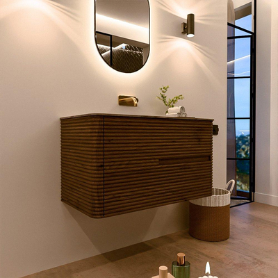 Mondiaz CIRO-DLUX Meuble de salle de bains - 90x45x50cm - Plan vasque solid surface Sombra - 1 vasque au centre - sans trous de robinetterie - 2 tiroirs - Dusk