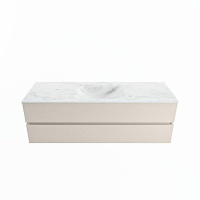 Mondiaz VICA-DLUX ensemble de meuble de salle de bain - 150cm - meuble sous lavabo lin - 2 tiroirs - lavabo encastré nuage milieu - sans trous de robinet - miroir modèle spot - version XL 60cm haut - opalo