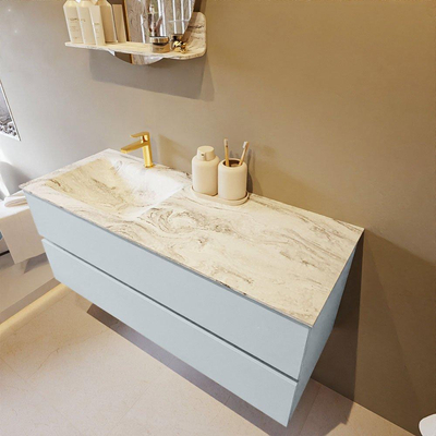 Mondiaz VICA-DLUX Ensemble de meuble de salle de bain - 120cm - meuble sous-vasque argile - 2 tiroirs - lavabo encastré nuage gauche - 1 trou de robinet - version haute de 60cm - glace